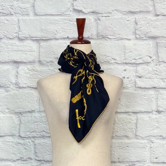 Celine Paris Silk Navy Blue Equestrian Print Scarf - Picture 3 of 5